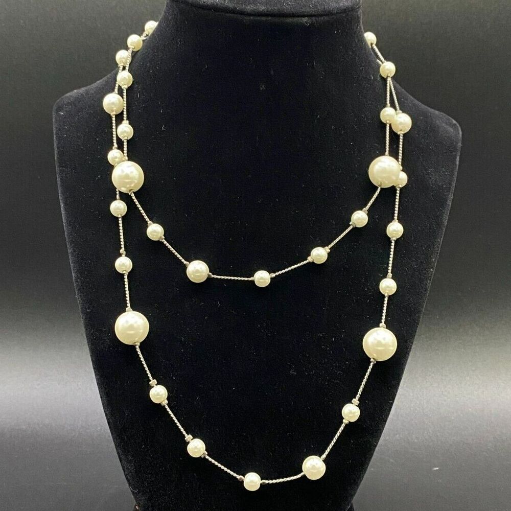 Vintage Silver Plated Chain & Faux Pearl Layering Necklace